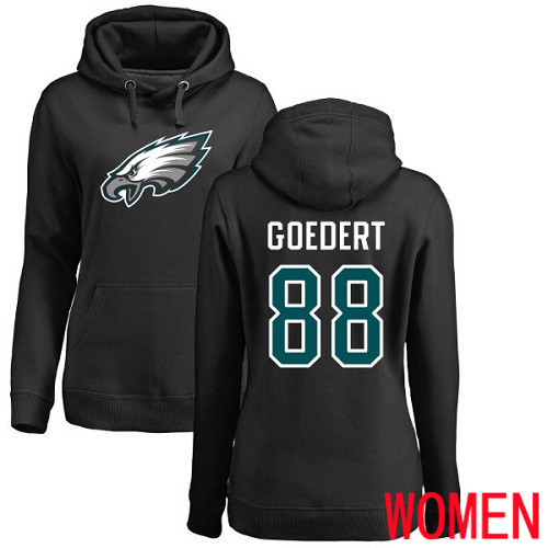 Women Philadelphia Eagles #88 Dallas Goedert Black Name and Number Logo NFL Pullover Hoodie Sweatshirts